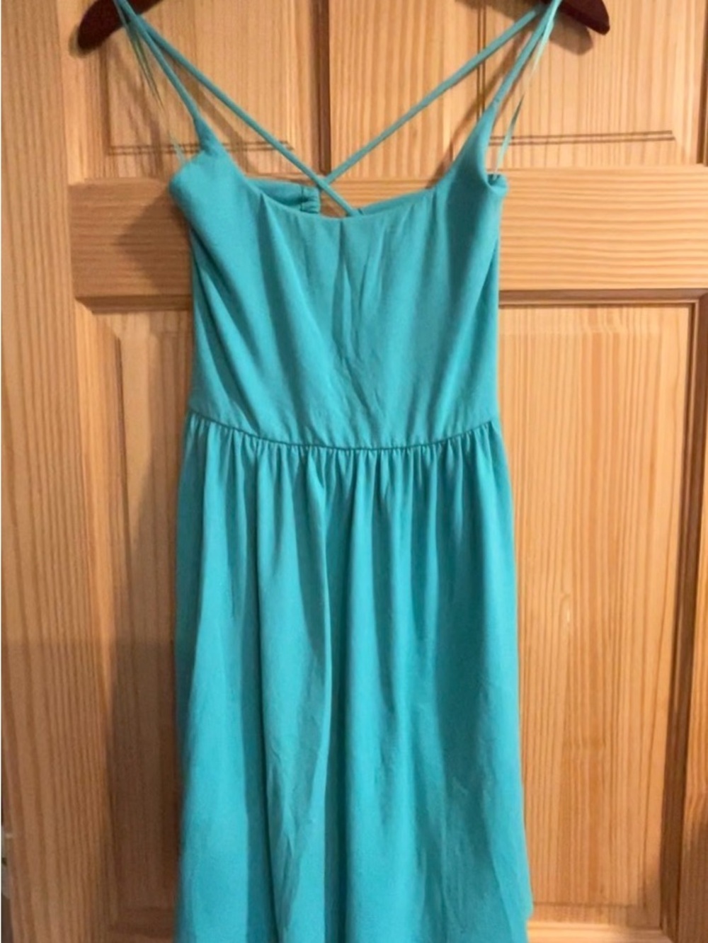 Turquoise Solid Scoop Neck Backless Strappy Sleeveless Sundress | M
